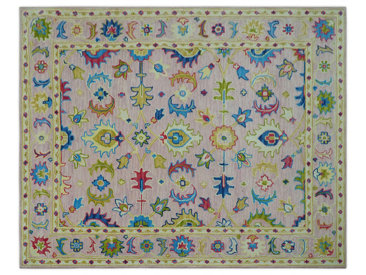 Handmade Pink & Gold Oushak Rug | Vintage Turkish Floral Wool Area Rug