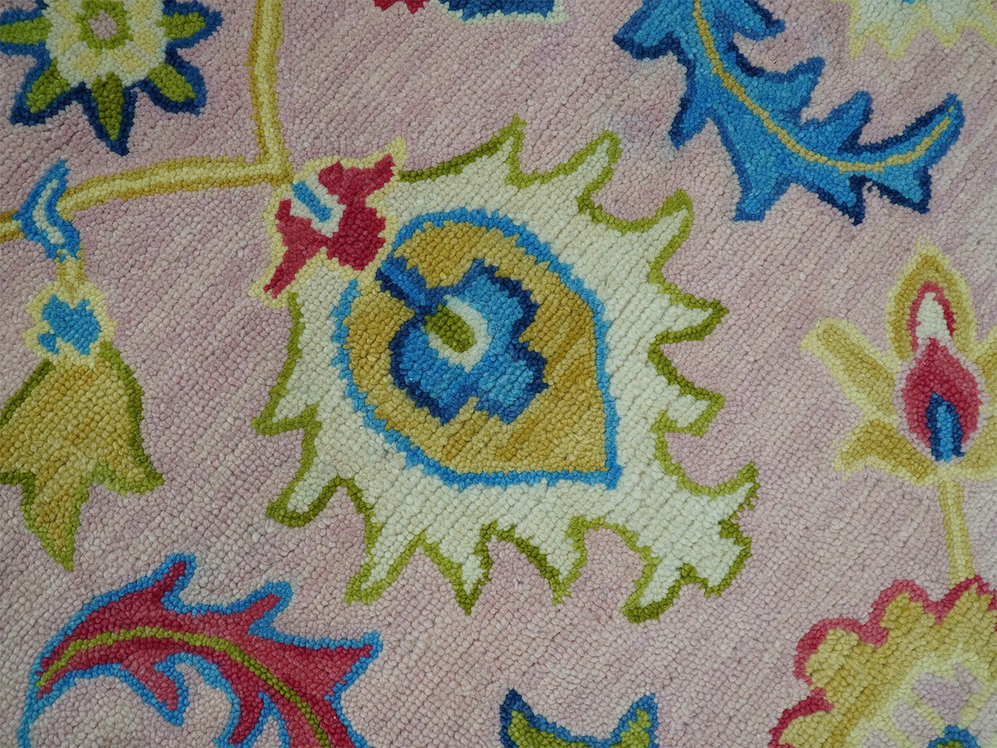 Handmade Pink & Gold Oushak Rug | Vintage Turkish Floral Wool Area Rug