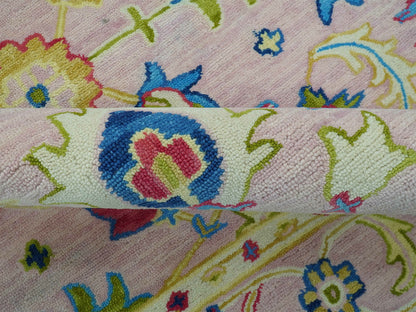 Handmade Pink & Gold Oushak Rug | Vintage Turkish Floral Wool Area Rug