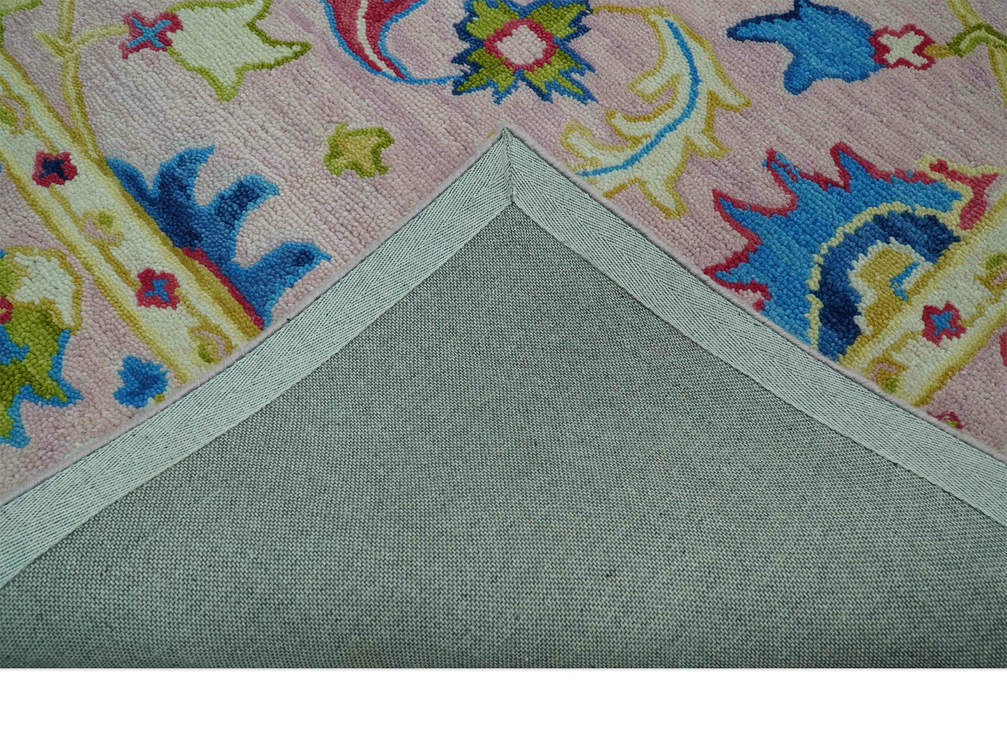 Handmade Pink & Gold Oushak Rug | Vintage Turkish Floral Wool Area Rug