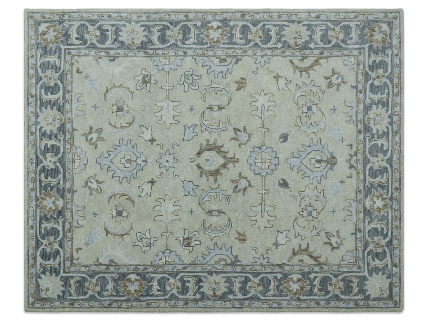 Handmade Ivory Oushak Rug| Vintage Turkish Style Floral Rug