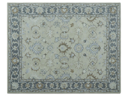 Handmade Ivory Oushak Rug| Vintage Turkish Style Floral Rug
