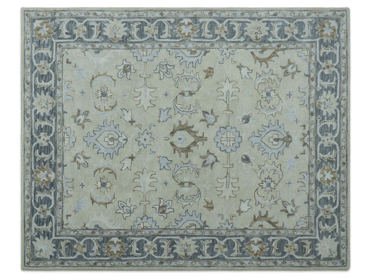 Handmade Ivory Oushak Rug| Vintage Turkish Style Floral Rug
