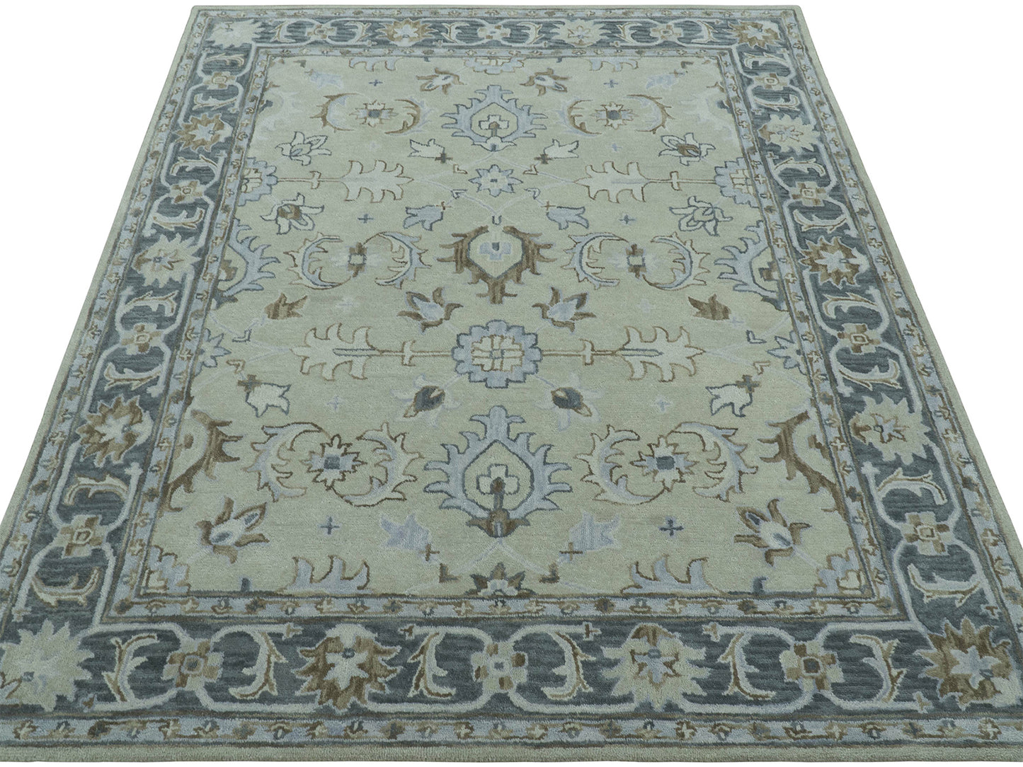 Handmade Ivory Oushak Rug| Vintage Turkish Style Floral Rug