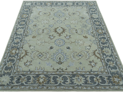 Handmade Ivory Oushak Rug| Vintage Turkish Style Floral Rug