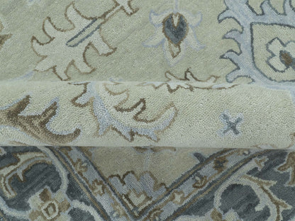 Handmade Ivory Oushak Rug| Vintage Turkish Style Floral Rug
