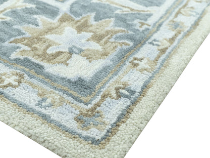 Handmade Ivory Oushak Rug| Vintage Turkish Style Floral Rug