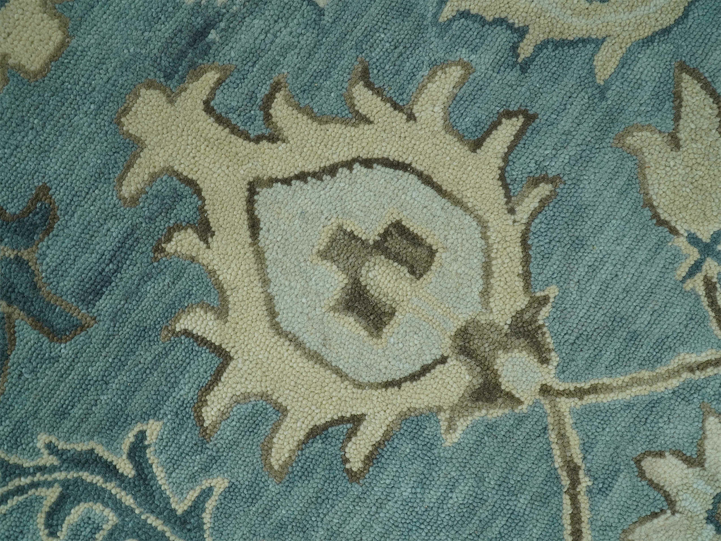 Handmade Blue Oushak Rug | Vintage Turkish Style Floral Rug