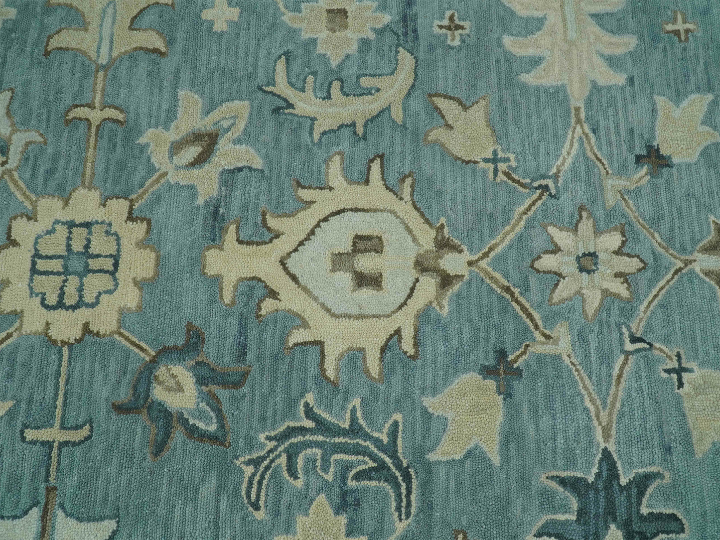 Handmade Blue Oushak Rug | Vintage Turkish Style Floral Rug