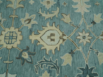 Handmade Blue Oushak Rug | Vintage Turkish Style Floral Rug