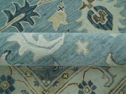 Handmade Blue Oushak Rug | Vintage Turkish Style Floral Rug