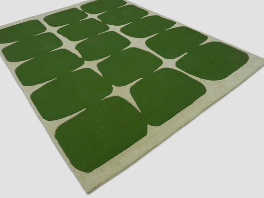 Handmade Green & Ivory Geometric Rug | Modern Hand Tufted Wool Area Rug