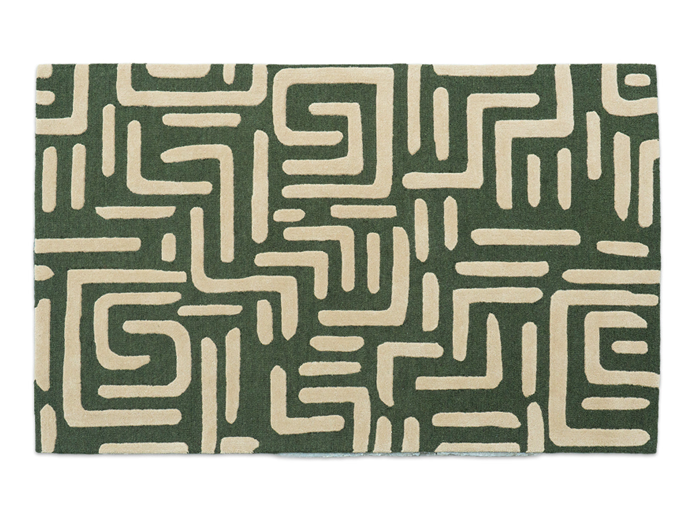 Handmade Olive Green Geometric Rug | Modern Abstract Wool Rug