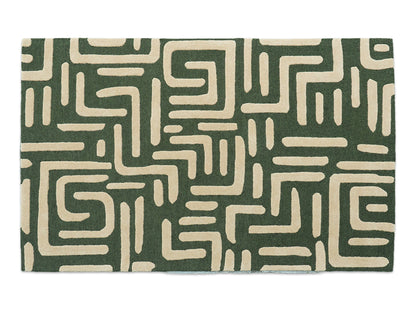 Handmade Olive Green Geometric Rug | Modern Abstract Wool Rug