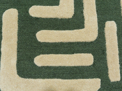 Handmade Olive Green Geometric Rug | Modern Abstract Wool Rug