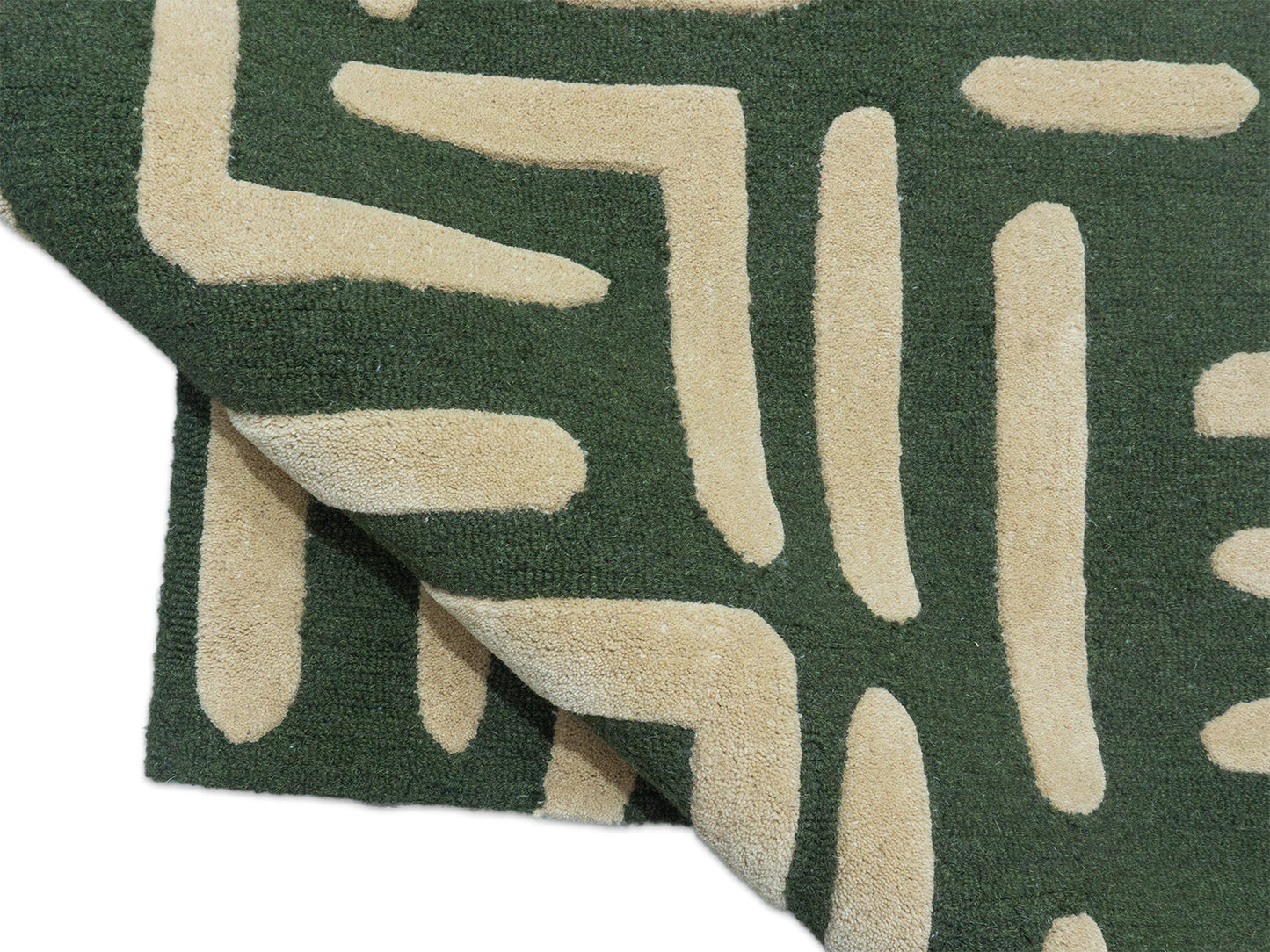 Handmade Olive Green Geometric Rug | Modern Abstract Wool Rug