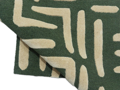 Handmade Olive Green Geometric Rug | Modern Abstract Wool Rug