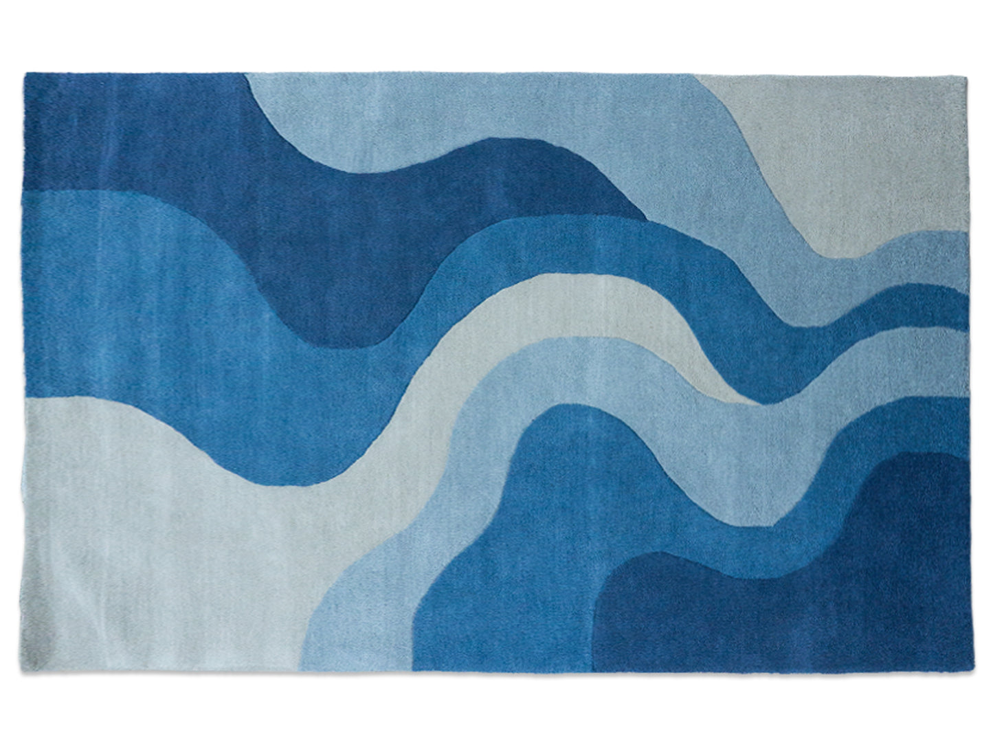 Hand Tufted Wool Abstract Wave Rug 5x8| Modern Blue Area Rug | Navy Ivory Carpet