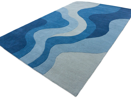Handmade Wool Blue Rug | Modern Abstract Area Rug 5x8
