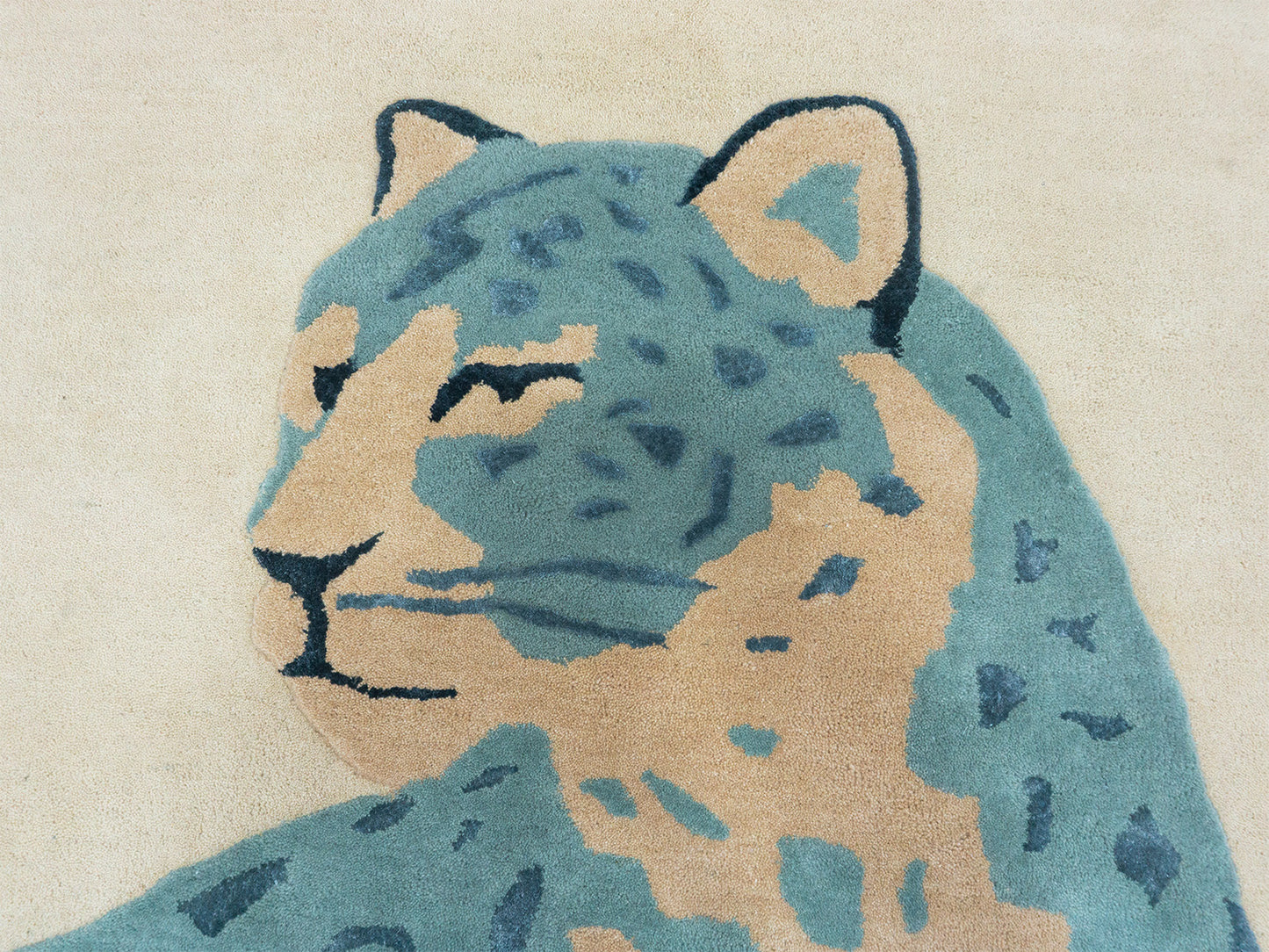 Handmade Ivory & Blue Leopard Rug | Modern Animal Print