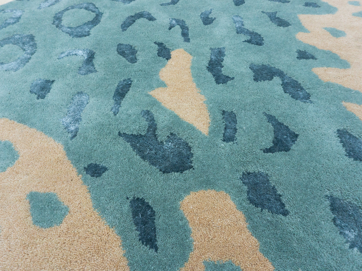 Handmade Ivory & Blue Leopard Rug | Modern Animal Print