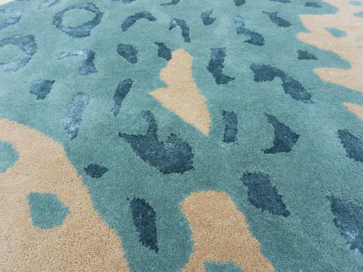Handmade Ivory & Blue Leopard Rug | Modern Animal Print