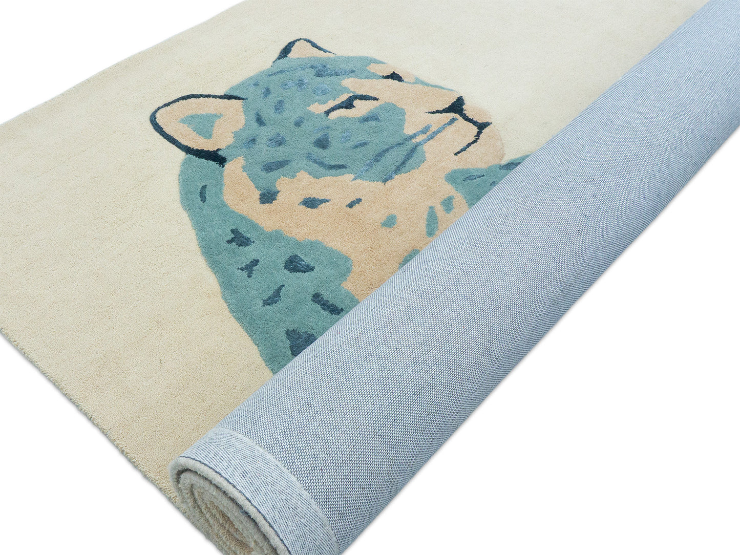 Handmade Ivory & Blue Leopard Rug | Modern Animal Print