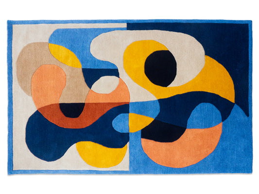 Hand Tufted Wool Abstract Rug 5x8 | Modern Blue Geometric Area Rug | Colorful Contemporary CarpetHand Tufted Wool Abstract Rug 5x8 | Modern Blue Geometric Area Rug | Colorful Carpet