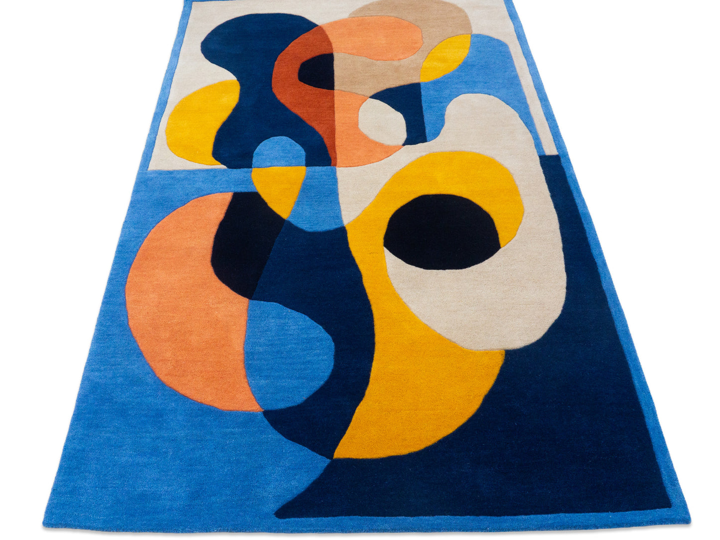 Hand Tufted Wool Abstract Rug 5x8 | Modern Blue Geometric Area Rug | Colorful Contemporary CarpetHand Tufted Wool Abstract Rug 5x8 | Modern Blue Geometric Area Rug | Colorful Carpet