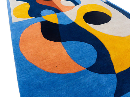 Hand Tufted Wool Abstract Rug 5x8 | Modern Blue Geometric Area Rug | Colorful Contemporary CarpetHand Tufted Wool Abstract Rug 5x8 | Modern Blue Geometric Area Rug | Colorful Carpet