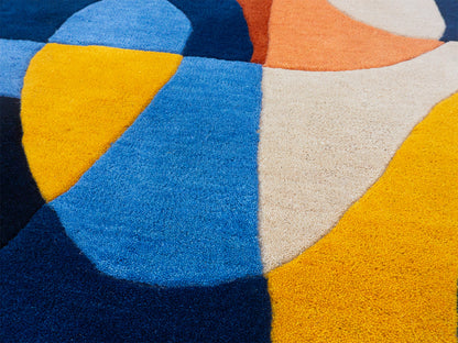 Hand Tufted Wool Abstract Rug 5x8 | Modern Blue Geometric Area Rug | Colorful Contemporary CarpetHand Tufted Wool Abstract Rug 5x8 | Modern Blue Geometric Area Rug | Colorful Carpet