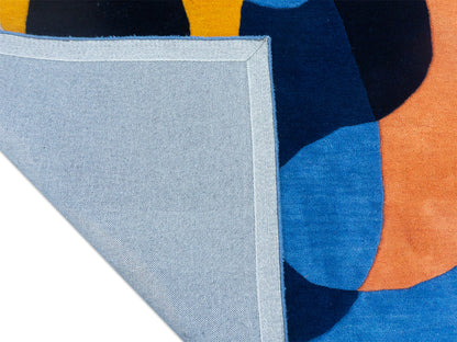 Handmade Wool Blue Yellow Rug | Modern Abstract Area Rug 5x8