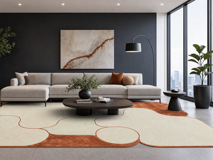 Handmade Abstract Wool Rug | Modern Ivory & Terracotta Rug