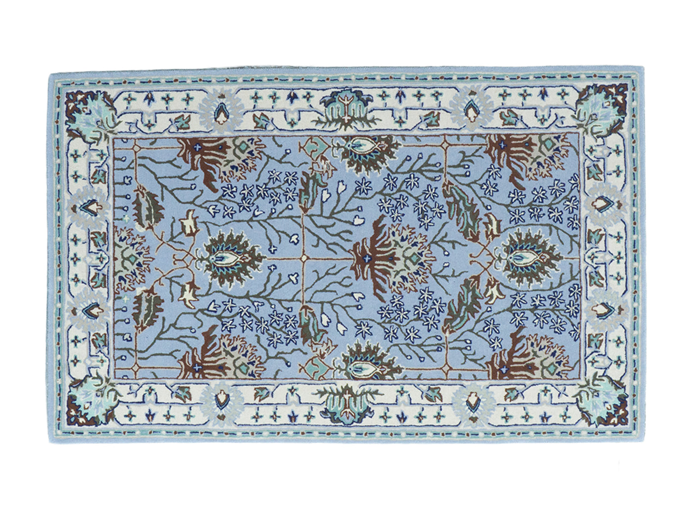 Handmade Light Blue Floral Oriental Rug | Persian Style Wool Rug