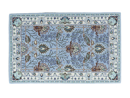 Handmade Light Blue Floral Oriental Rug | Persian Style Wool Rug