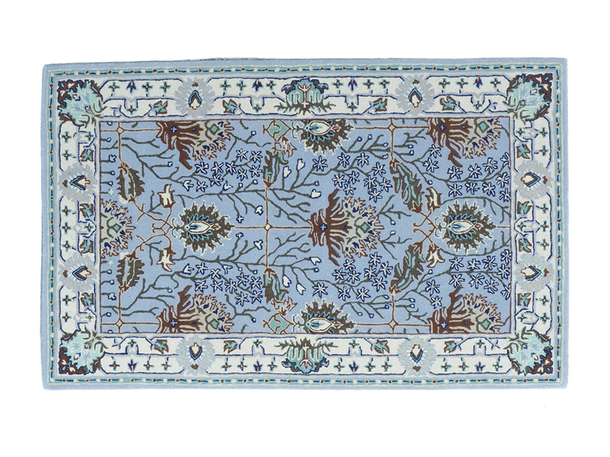 Handmade Light Blue Floral Rug | Vintage Oriental Rug