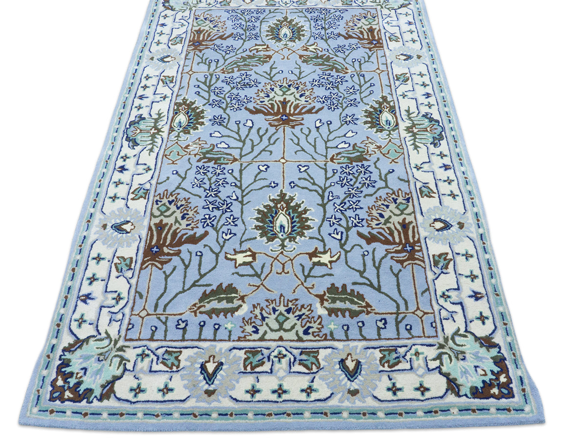 Handmade Light Blue Floral Oriental Rug | Persian Style Wool Rug
