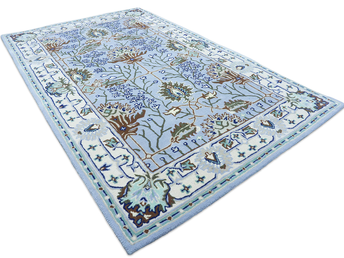 Handmade Light Blue Floral Oriental Rug | Persian Style Wool Rug