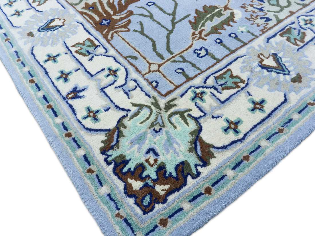 Handmade Light Blue Floral Oriental Rug | Persian Style Wool Rug