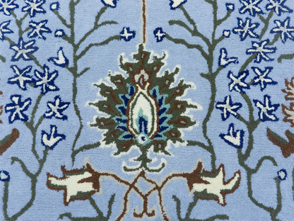 Handmade Light Blue Floral Rug | Vintage Oriental Rug