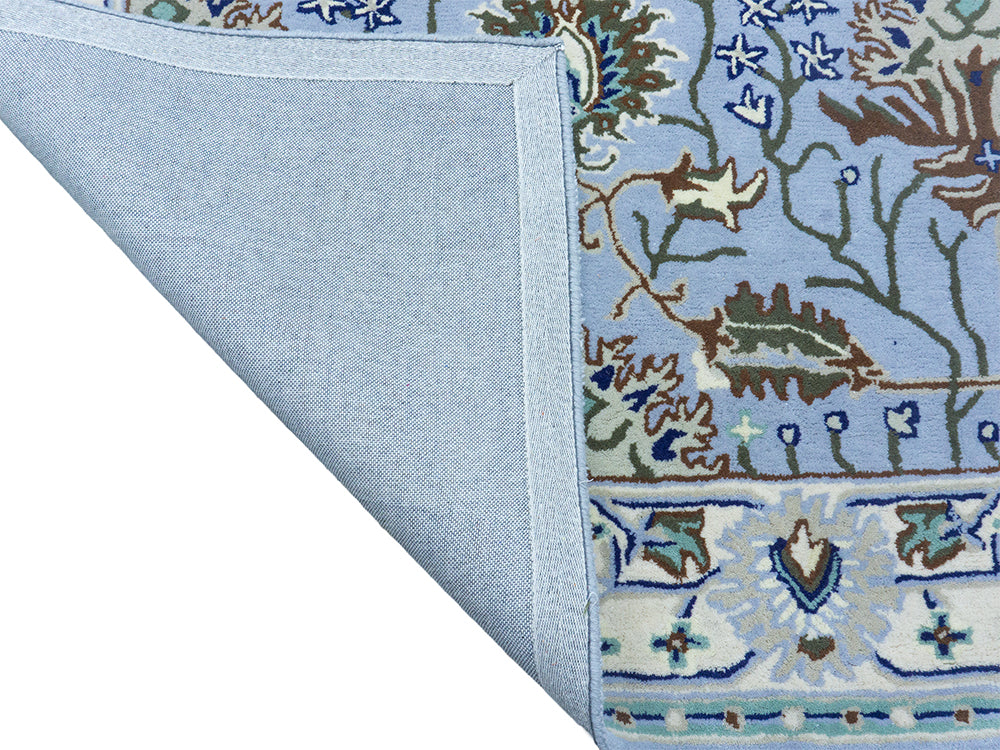 Handmade Light Blue Floral Rug | Vintage Oriental Rug
