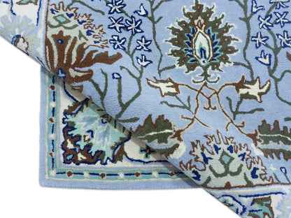 Handmade Light Blue Floral Rug | Vintage Oriental Rug
