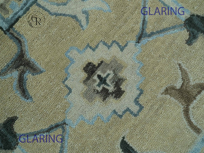 Vintage Oushak Rug | Blue Floral Area Rug | Handmade Persian Inspired Rug
