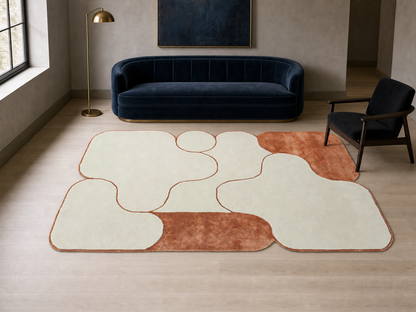 Abstract Organic Shape Rug – Cream & Terracotta Modern Area Rug