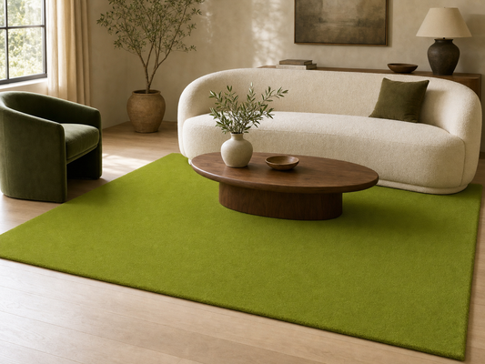 Solid Olive Green Wool Rug | Hand Tufted Modern Green Area Rug