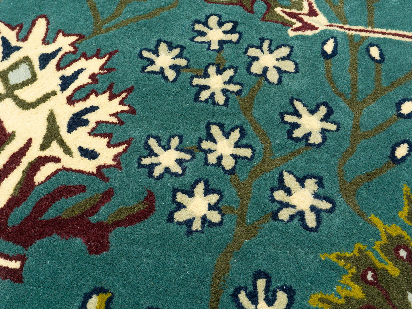 Handmade Wool Rug | Teal Blue & Gold Floral Rugs 5x7