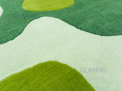Moss Green Abstract Organic Shape: Hand Tufted Wool Rug