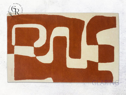 Abstract Terracotta Wool Rug | Hand-Tufted Geometric Rug