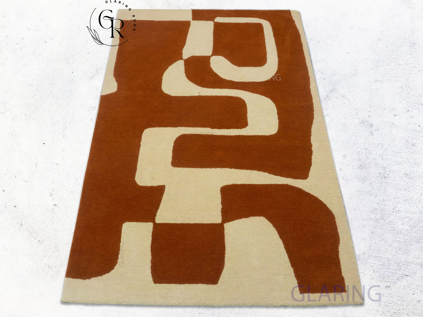 Abstract Terracotta Wool Rug | Hand-Tufted Geometric Rug