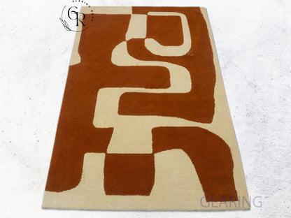 Abstract Terracotta Wool Rug | Hand-Tufted Geometric Rug